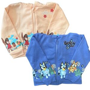 Disney Moana and Bluey Kids Full Zip Hoodies Size 4T NWT